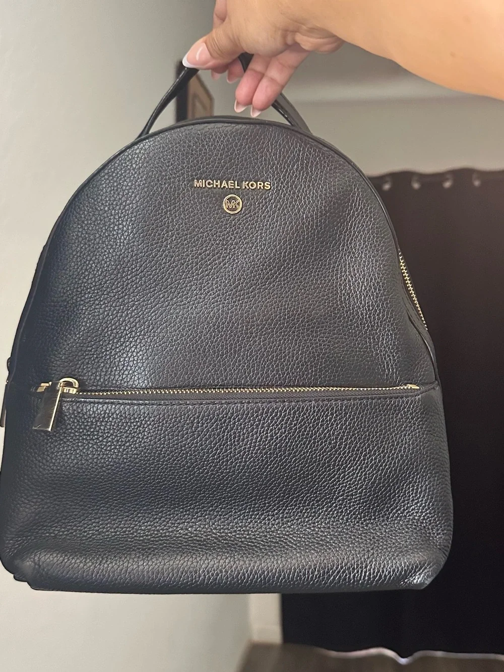 Michael Kors Black Leather Backpack with Gold Hardware